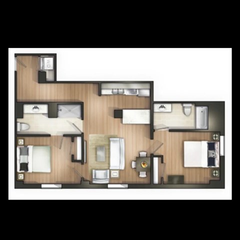 Floor plan for 2 beds, 2 baths, 812 sqft